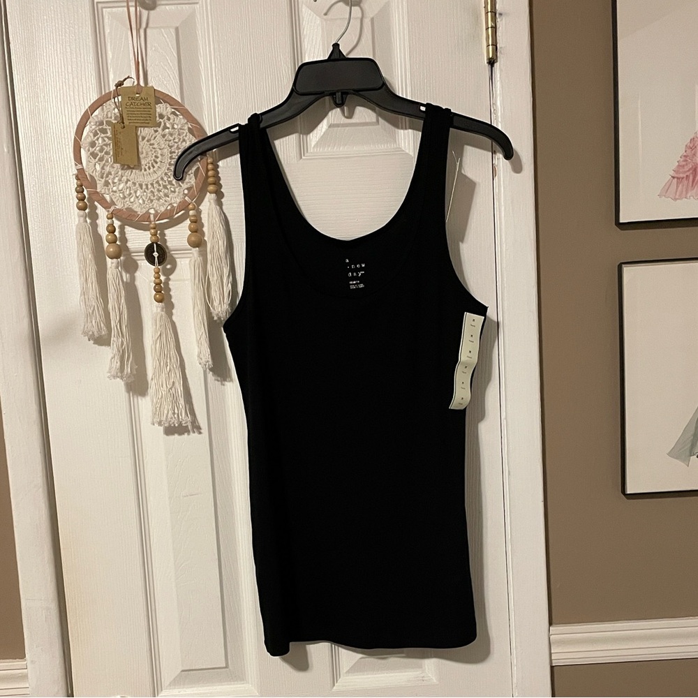a new day Black Women's crew neck ribbed Tank Top